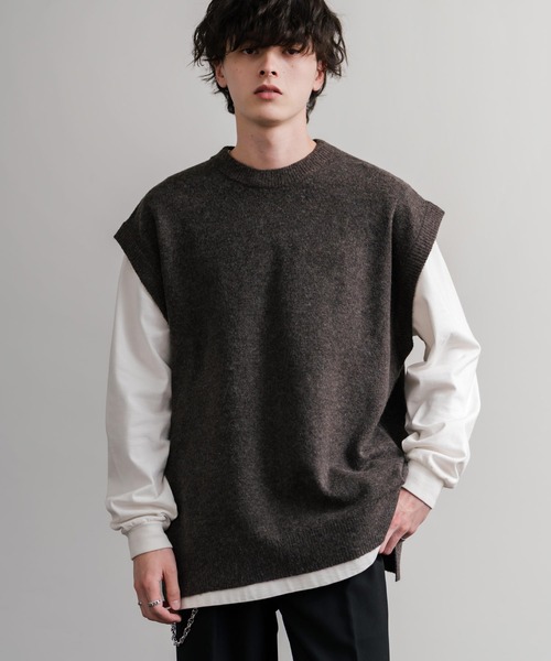 Rocky Monroe（ロッキーモンロー）の「オーバーサイズ ウール混メランジクルーネックニットベスト（ベスト・メンズ・ブラック/ブラウン/チャコール・L/XL/M）」の14枚目の写真