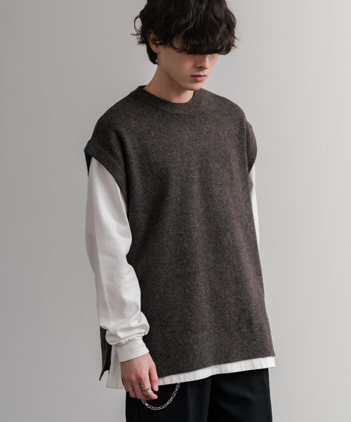 Rocky Monroe（ロッキーモンロー）の「オーバーサイズ ウール混メランジクルーネックニットベスト（ベスト・メンズ・ブラック/ブラウン/チャコール・L/XL/M）」の15枚目の写真