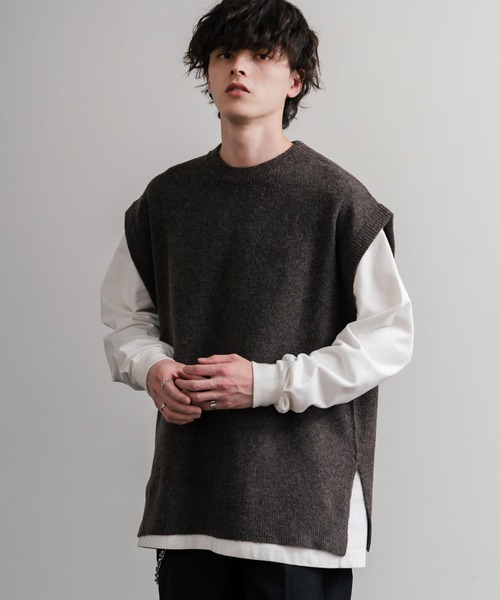 Rocky Monroe（ロッキーモンロー）の「オーバーサイズ ウール混メランジクルーネックニットベスト（ベスト・メンズ・ブラック/ブラウン/チャコール・L/XL/M）」の16枚目の写真