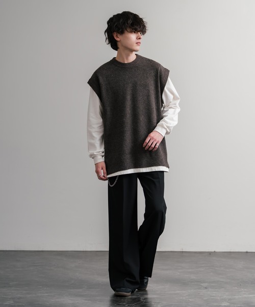 Rocky Monroe（ロッキーモンロー）の「オーバーサイズ ウール混メランジクルーネックニットベスト（ベスト・メンズ・ブラック/ブラウン/チャコール・L/XL/M）」の17枚目の写真