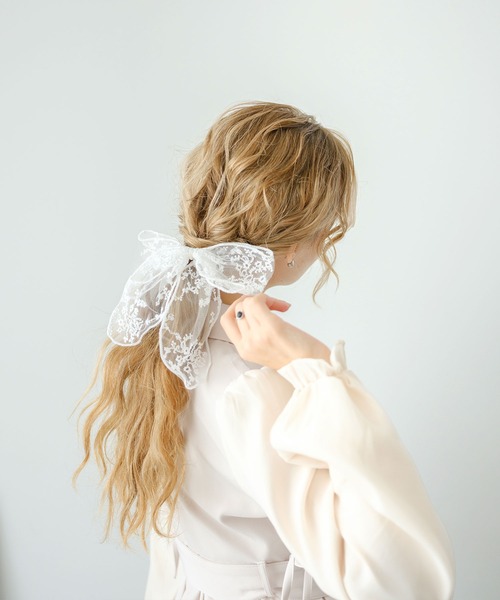 ＊handmade＊クロスリボンゴム⭐︎size確認ページ→S セール】ケイティ 総レース 立体リボン ヘアゴム（ヘアゴム）｜Lady