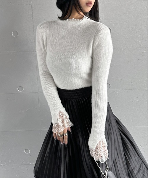 セール】【LVEU.】レースレイヤードハイネックシャギートップス