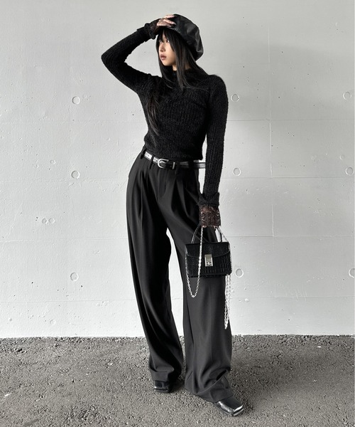 LVEU.】レースレイヤードハイネックシャギートップス / トップス