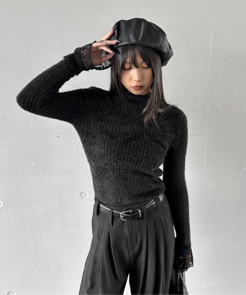 LVEU.】レースレイヤードハイネックシャギートップス / トップス