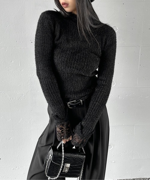 セール】【LVEU.】レースレイヤードハイネックシャギートップス