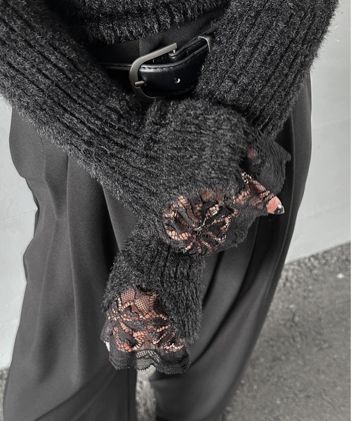 セール】【LVEU.】レースレイヤードハイネックシャギートップス