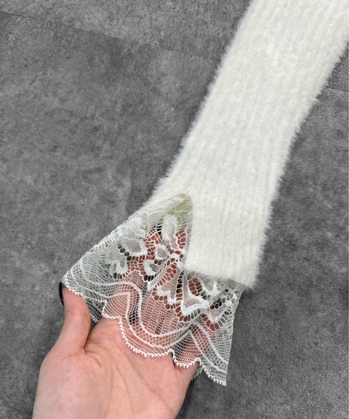 セール】【LVEU.】レースレイヤードハイネックシャギートップス