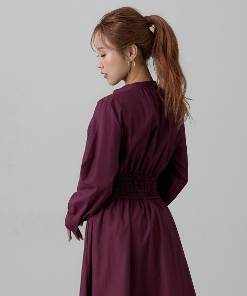 Nissen glamor（ニッセングラマー）の「【大きい胸専用】Vネックウエストシャーリング長袖ワンピース（ポケット付）（ストライプ・無地）（ワンピース・レディース・ブルー系/ボルドー/ブラック系・L/M/LL）」の18枚目の写真