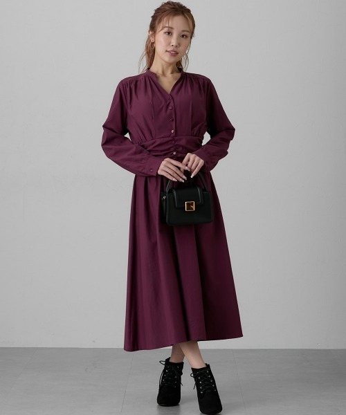 Nissen glamor（ニッセングラマー）の「【大きい胸専用】Vネックウエストシャーリング長袖ワンピース（ポケット付）（ストライプ・無地）（ワンピース・レディース・ブルー系/ボルドー/ブラック系・L/M/LL）」の19枚目の写真