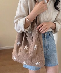 【A4・PC収納可】星柄ワンハンドルニットトートバッグ