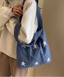 【A4・PC収納可】星柄ワンハンドルニットトートバッグ
