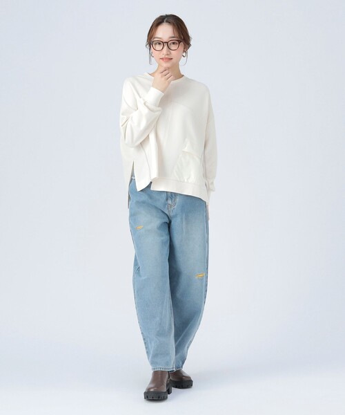 BEAMS HEART(ビームスハート)の「パッチワーク 切り替え プルオーバー(スウェット・レディース・ホワイト系その他5/ブルー系その他/チャコールグレー・FREE)」の4枚目の写真