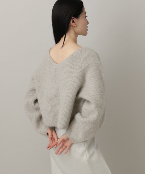 前後2WAY】フォックスカシミヤウールラメVネックプルオーバー（ニット