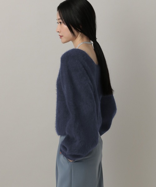 前後2WAY】フォックスカシミヤウールラメVネックプルオーバー（ニット