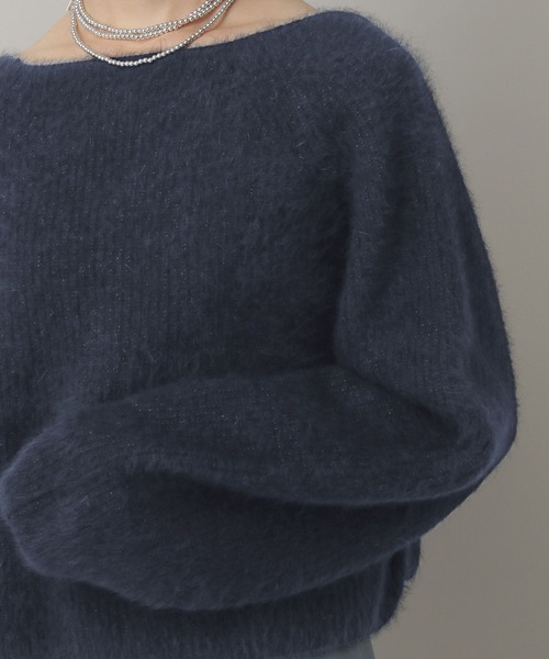 前後2WAY】フォックスカシミヤウールラメVネックプルオーバー（ニット