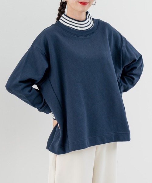 refinedworks(リファインドワークス)の「【refinedworks】裏毛 と リブニット をドッキングした プルオーバー!(Tシャツ/カットソー・レディース・オートミール/オレンジ/ネイビー・FREE)」の2枚目の写真