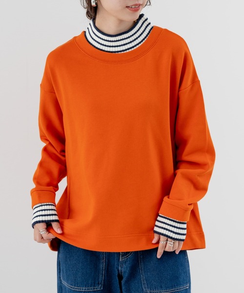 refinedworks(リファインドワークス)の「【refinedworks】裏毛 と リブニット をドッキングした プルオーバー!(Tシャツ/カットソー・レディース・オートミール/オレンジ/ネイビー・FREE)」の3枚目の写真