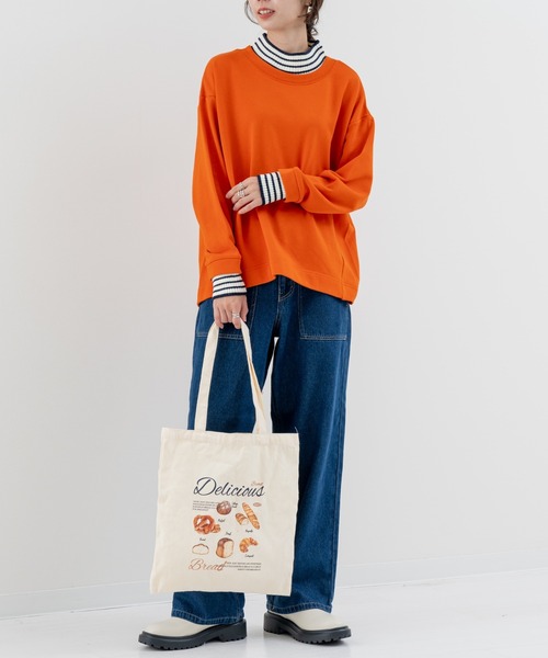 refinedworks(リファインドワークス)の「【refinedworks】裏毛 と リブニット をドッキングした プルオーバー!(Tシャツ/カットソー・レディース・オートミール/オレンジ/ネイビー・FREE)」の14枚目の写真