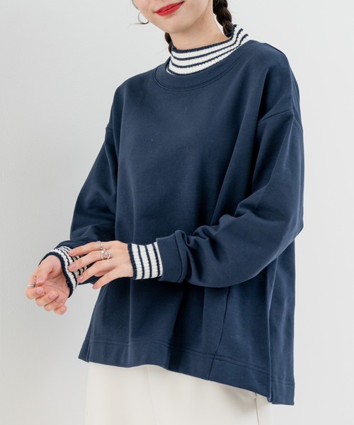 refinedworks(リファインドワークス)の「【refinedworks】裏毛 と リブニット をドッキングした プルオーバー!(Tシャツ/カットソー・レディース・オートミール/オレンジ/ネイビー・FREE)」の4枚目の写真