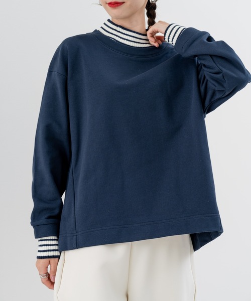 refinedworks(リファインドワークス)の「【refinedworks】裏毛 と リブニット をドッキングした プルオーバー!(Tシャツ/カットソー・レディース・オートミール/オレンジ/ネイビー・FREE)」の7枚目の写真