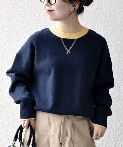 SHIPS any:〈手洗い可能〉ダブルフェイス Vガゼット ニット プル