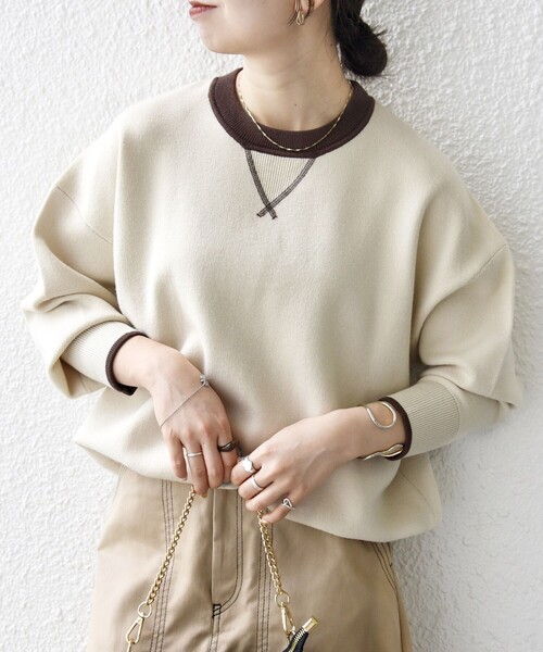 SHIPS any:〈手洗い可能〉ダブルフェイス Vガゼット ニット プル