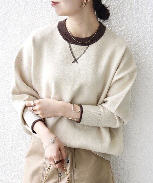 ANEW ニットXS SHIPS any:〈手洗い可能〉ダブルフェイス Vガゼット ニット プル