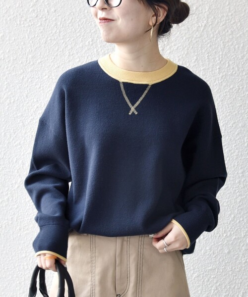 セール】SHIPS any:〈手洗い可能〉ダブルフェイス Vガゼット ニット