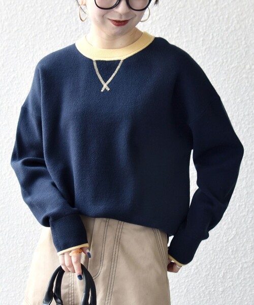 ☆美品☆【定価￥70,400-のセーター❕】HYS♀️～最高峰のプルオーバー❗ SHIPS any:〈手洗い可能〉ダブルフェイス Vガゼット ニット プル