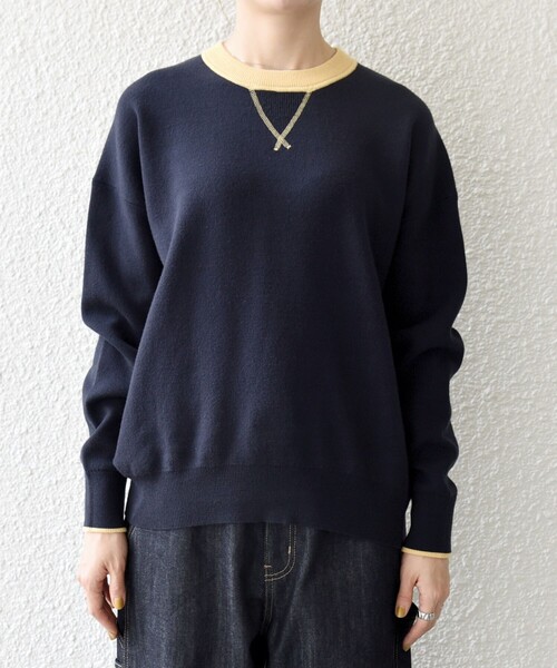 セール】SHIPS any:〈手洗い可能〉ダブルフェイス Vガゼット ニット