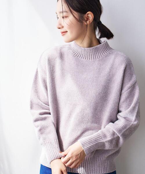 Dessin（デッサン）の「【洗える】ハイネックベロアモールニット（ニット/セーター・レディース・ネイビー/ライトイエロー系/ライトグレー/アイボリー系2・00/03/01/02）」の2枚目の写真