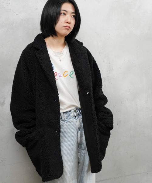 SUNNY  SPORTS（サニースポーツ）の「SUNNY SPORTS GOLF / サニースポーツゴルフ NOTCH COLLAR 2B RAGLAN JACKET フリース ボア 2ボタン ラグラン ジャケット（テーラードジャケット・メンズ・ブラック/ブラック系その他/サンドベージュ・MEDIUM/LARGE）」の2枚目の写真