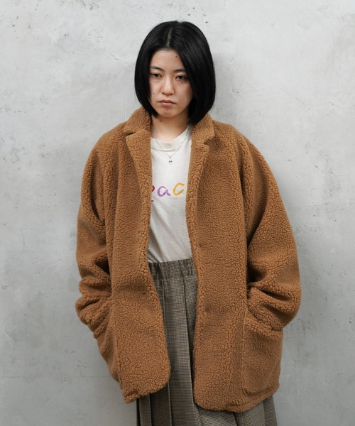 SUNNY  SPORTS（サニースポーツ）の「SUNNY SPORTS GOLF / サニースポーツゴルフ NOTCH COLLAR 2B RAGLAN JACKET フリース ボア 2ボタン ラグラン ジャケット（テーラードジャケット・メンズ・ブラック/ブラック系その他/サンドベージュ・MEDIUM/LARGE）」の3枚目の写真