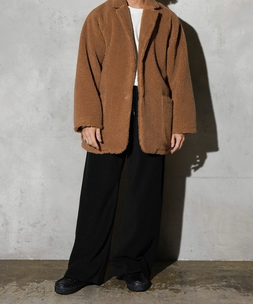 SUNNY  SPORTS（サニースポーツ）の「SUNNY SPORTS GOLF / サニースポーツゴルフ NOTCH COLLAR 2B RAGLAN JACKET フリース ボア 2ボタン ラグラン ジャケット（テーラードジャケット・メンズ・ブラック/ブラック系その他/サンドベージュ・MEDIUM/LARGE）」の6枚目の写真