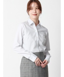 スキッパーカラーシャツ 長袖 NON IRONMAX ストレッチ ピンストライプ Blouse