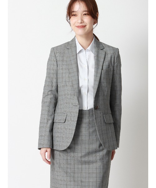 SUIT SQUARE（スーツスクエア）の「スキッパーカラーシャツ 長袖 NON IRONMAX ストレッチ ピンストライプ Blouse（シャツ/ブラウス・レディース・グレー・42(13号)/40(11号)/38(9号)/36(7号)）」の3枚目の写真