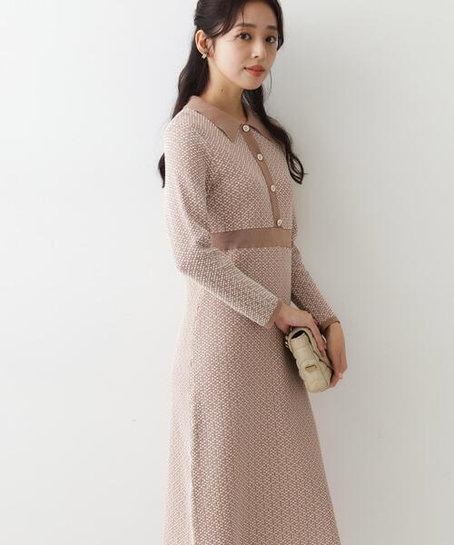 COUP DE CHANCE(クードシャンス)の「【手洗い可】衿付きニットジャカード編みワンピース(ワンピース・レディース・ブラック系4/ネイビー系4/ベージュ系4・34/38)」の11枚目の写真