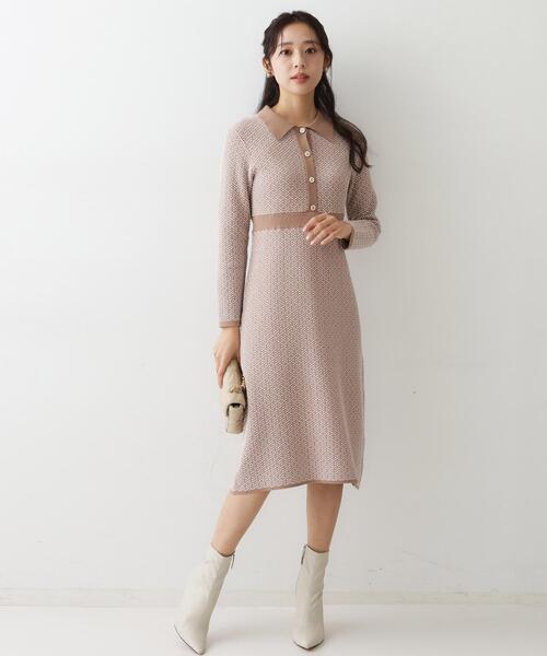 COUP DE CHANCE(クードシャンス)の「【手洗い可】衿付きニットジャカード編みワンピース(ワンピース・レディース・ブラック系4/ネイビー系4/ベージュ系4・34/38)」の13枚目の写真