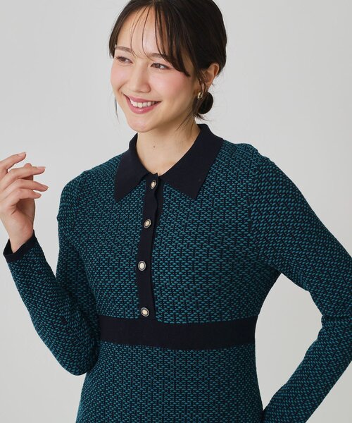 COUP DE CHANCE(クードシャンス)の「【手洗い可】衿付きニットジャカード編みワンピース(ワンピース・レディース・ブラック系4/ネイビー系4/ベージュ系4・34/38)」の17枚目の写真