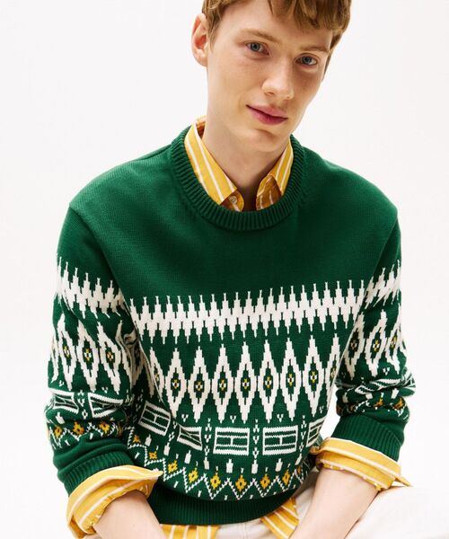 TOMMY HILFIGER（トミーヒルフィガー）の「プレイスフェアアイルコットンクルーネックセーター（ニット/セーター・メンズ・ネイビー/グリーン系その他2・LARGE/MEDIUM/SMALL/X-LARGE）」の4枚目の写真