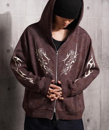 トライバル×薔薇 Wジップパーカー / Tribal × Rose Double-Zip Hoodie