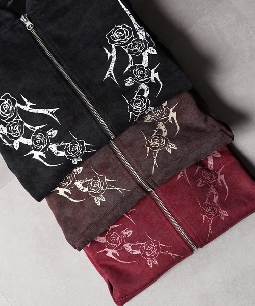 1111clothing(ワンフォークロージング)の「トライバル×薔薇 Wジップパーカー / Tribal × Rose Double-Zip Hoodie(パーカー・メンズ・ブラウン/ブラック/ワイン・L/M)」の4枚目の写真