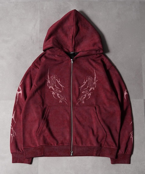 1111clothing(ワンフォークロージング)の「トライバル×薔薇 Wジップパーカー / Tribal × Rose Double-Zip Hoodie(パーカー・メンズ・ブラウン/ブラック/ワイン・L/M)」の10枚目の写真