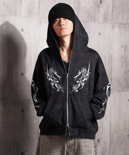 1111clothing(ワンフォークロージング)の「トライバル×薔薇 Wジップパーカー / Tribal × Rose Double-Zip Hoodie(パーカー・メンズ・ブラウン/ブラック/ワイン・L/M)」の12枚目の写真