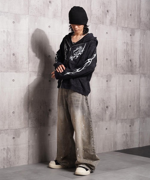 1111clothing(ワンフォークロージング)の「トライバル×薔薇 Wジップパーカー / Tribal × Rose Double-Zip Hoodie(パーカー・メンズ・ブラウン/ブラック/ワイン・L/M)」の16枚目の写真