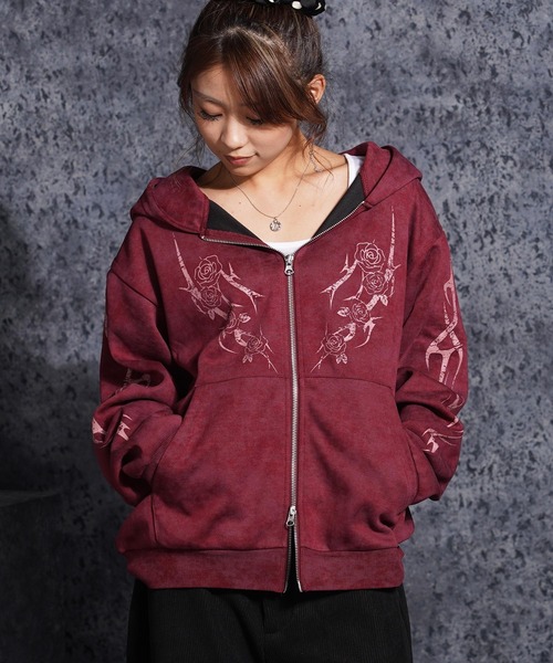 1111clothing(ワンフォークロージング)の「トライバル×薔薇 Wジップパーカー / Tribal × Rose Double-Zip Hoodie(パーカー・メンズ・ブラウン/ブラック/ワイン・L/M)」の22枚目の写真