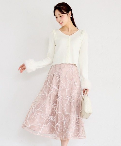 tocco closet（トッコ　クローゼット）の「バックレースアップモールレースタックフレアスカート（スカート・レディース・アイボリー/グレー/ピンク・M）」の3枚目の写真