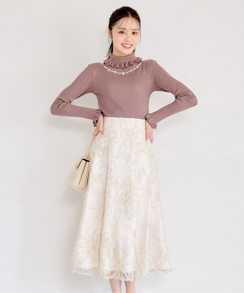 tocco closet（トッコ　クローゼット）の「バックレースアップモールレースタックフレアスカート（スカート・レディース・アイボリー/グレー/ピンク・M）」の2枚目の写真