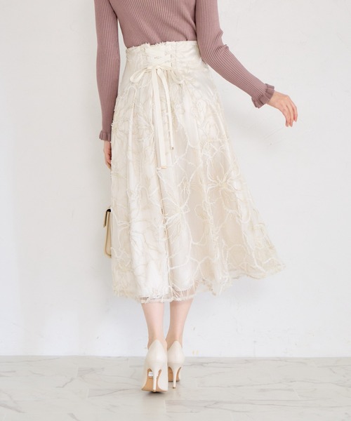 tocco closet（トッコ　クローゼット）の「バックレースアップモールレースタックフレアスカート（スカート・レディース・アイボリー/グレー/ピンク・M）」の12枚目の写真
