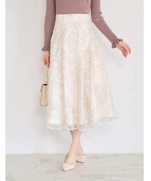 tocco closet（トッコ　クローゼット）の「バックレースアップモールレースタックフレアスカート（スカート・レディース・アイボリー/グレー/ピンク・M）」の9枚目の写真